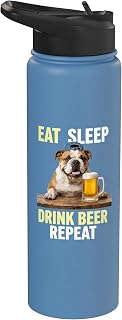 English Bulldog Drinking Beer Dog Dad Craft Brew Buddy Stainless Steel Insulated Water Bottle