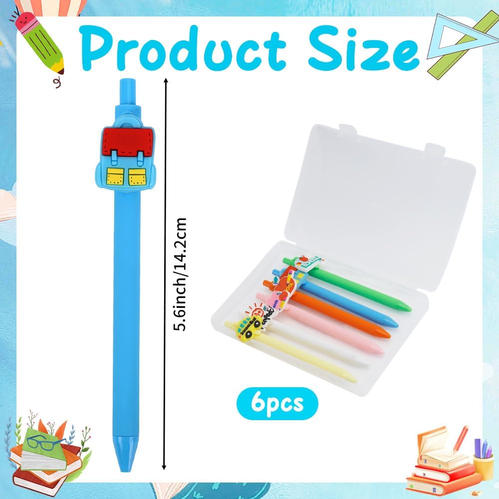 6PCS Back to School Pens,Teacher Valentine Gift,Back to School Gifts for Students Teacher,Easter Classroom Gifts,Cute Pen,Colorful Cartoon Funny Pen,Black Ink Writing Ballpoint with Patch - Image 2