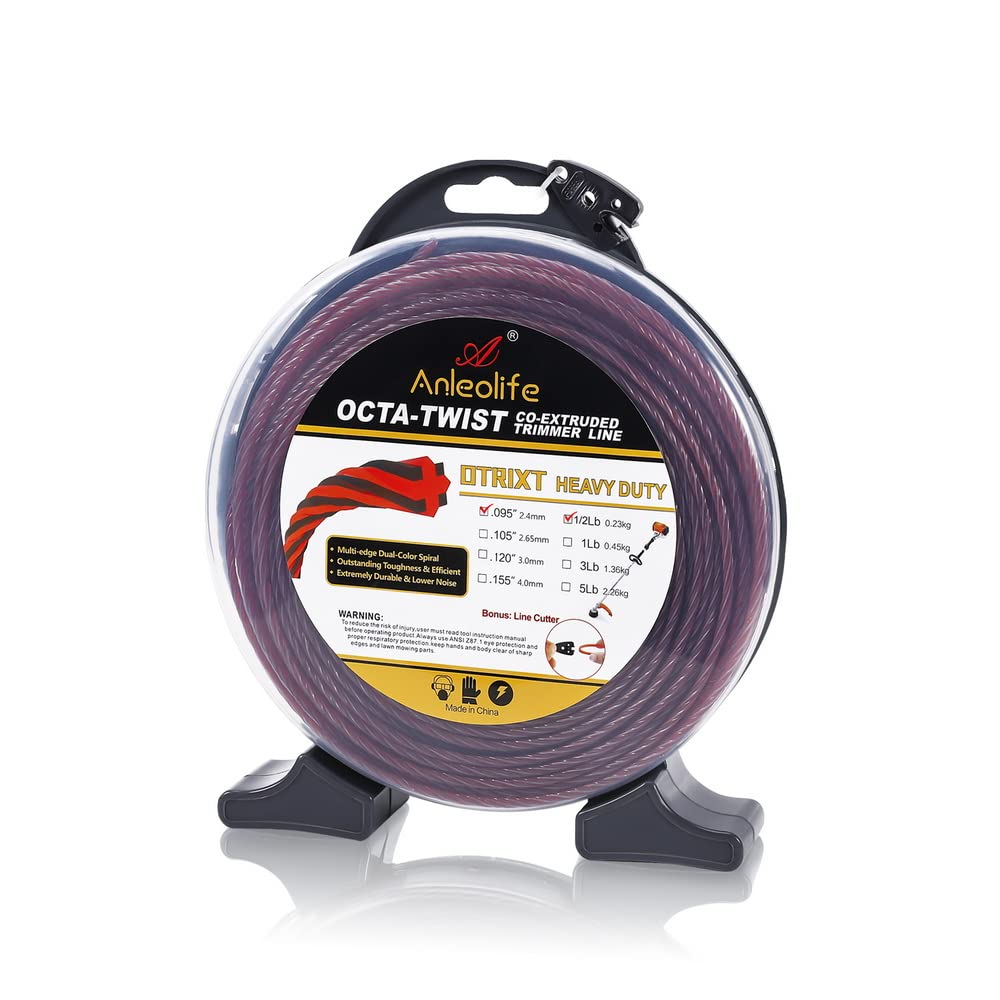 A ANLEOLIFE 1/2-Pound Heavy Duty Octa-Twist .095-Inch-by-154-foot Trimmer Line Donut,OTRIXT Co-Extruded Multi-Edge Spiral Weed Eater String, Red