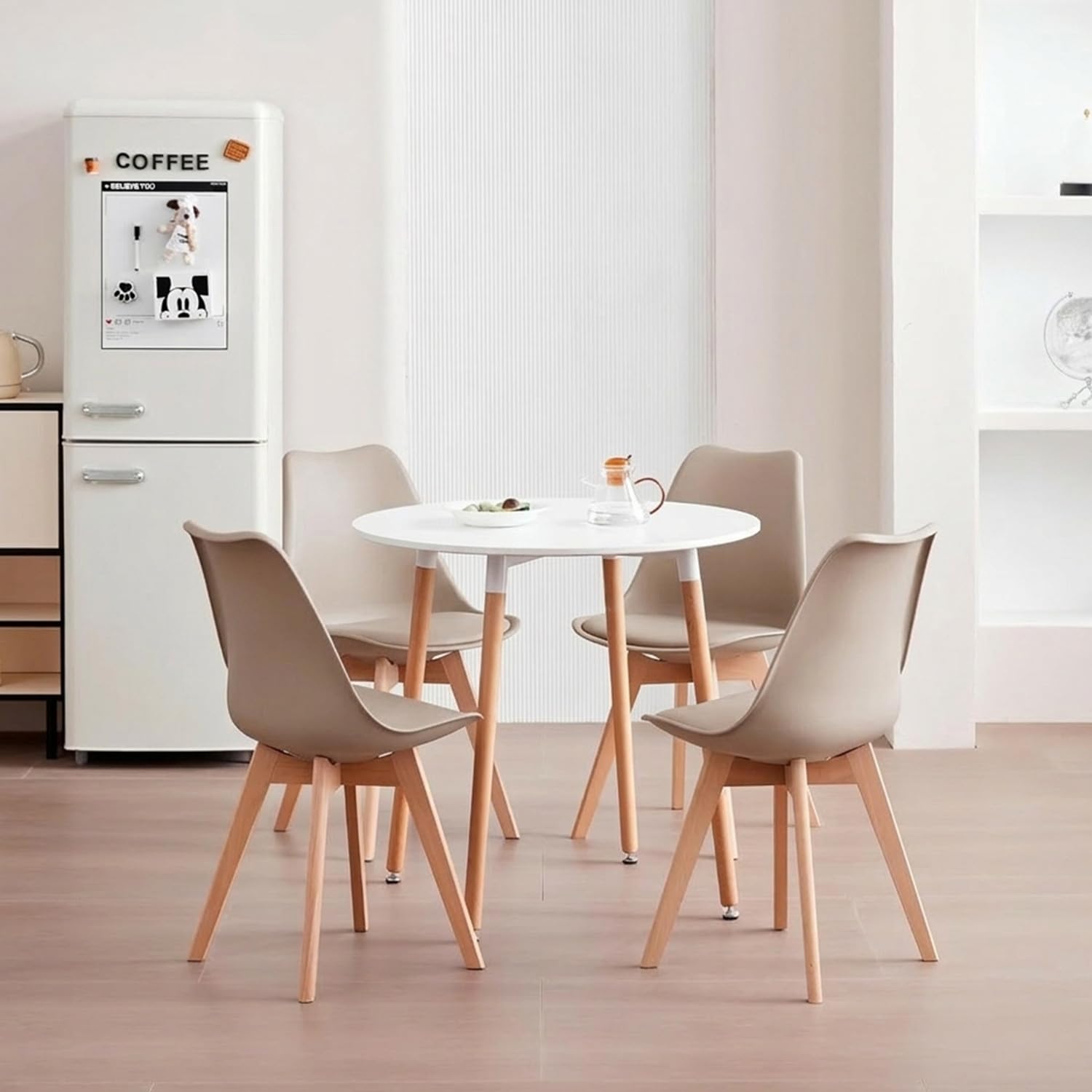 4 Chaises Tulipes Salle à Manger Scandinaves BM Home Salle de Bureau, Pieds en Bois de Hêtre Massif, Couleur Taupe