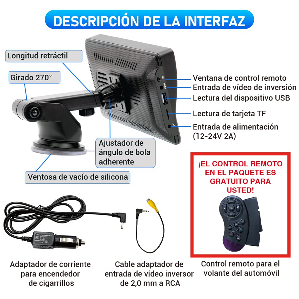 AWESAFE 7”Pantalla de Coche CarPlay/Android Auto/MirrorLink Inalámbrico para Coche, Reproductor de Coche Pantalla Tactíl Admite Bluetooth/SIRI/Asistencia de Voz/Sin Instalación