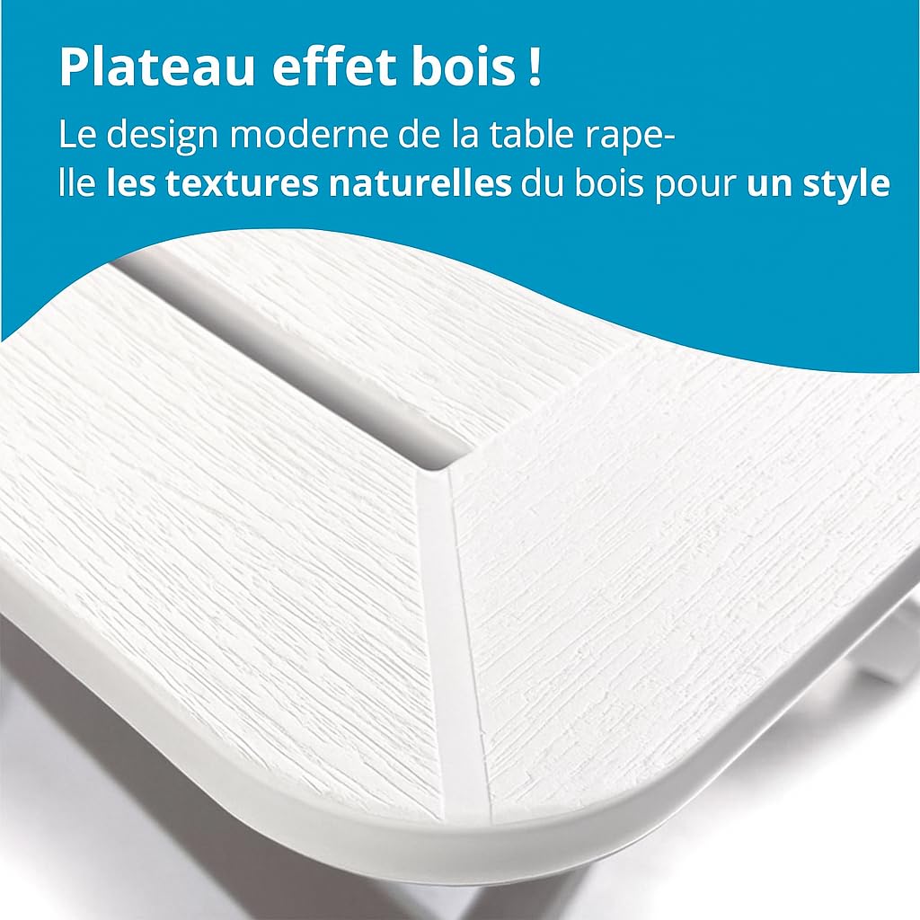 Tomaino - Table en plastique pliable pour intérieur et extérieur - Table de jardin effet bois 79 x 72 cm (blanc)