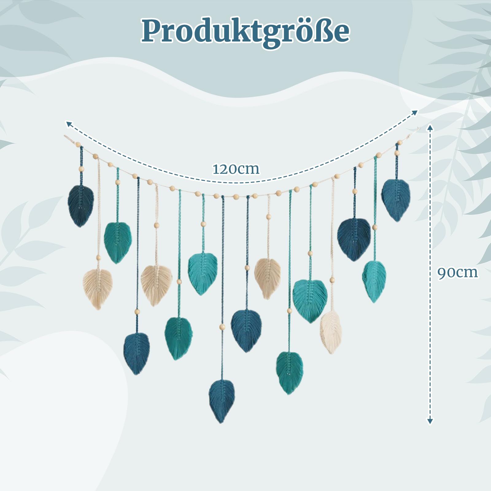 F Fityle Boho Makramee Wandbehang Blätter, Schicker Gewebte Wandteppich, Boho Wanddeko Quaste, Baumwolle Makramee Wandkunst für Wohnzimmer, Schlafzimmer, Büro, Hochzeit, Party Dekoration, Blau