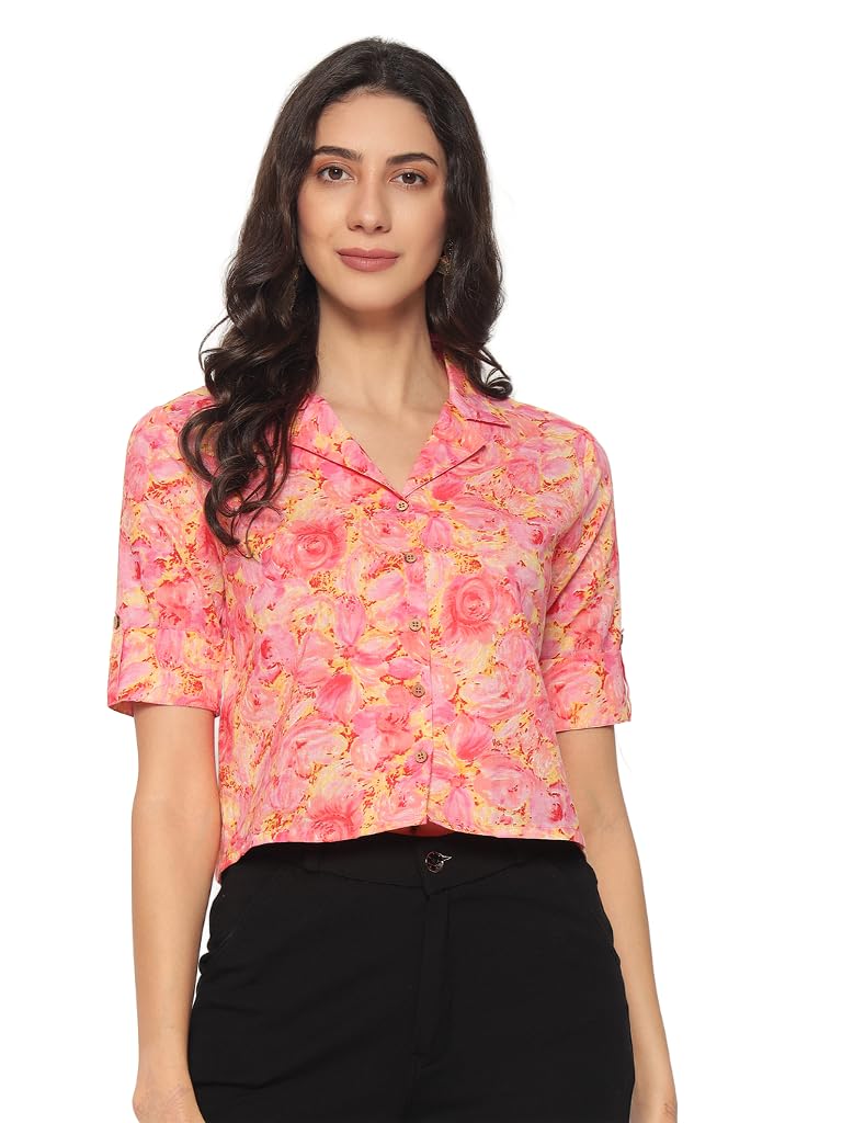 pidavliya's Women's Floral Printed Cotton Crop Top Short Sleeves Button Short Shirt Tunic Top-picture-13