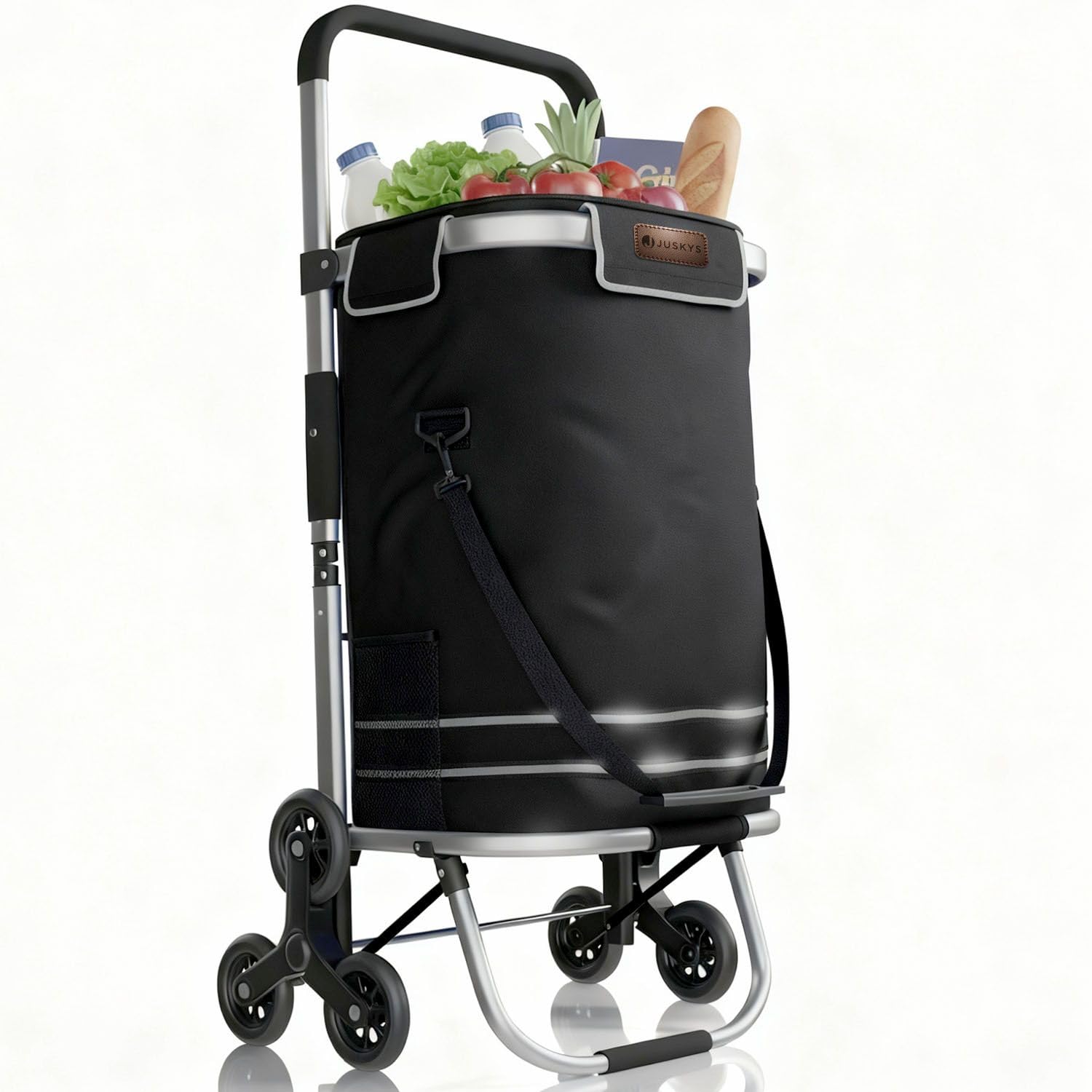 Juskys 3in1 Einkaufstrolley für Treppen - 56 L, modern & klappbar - Treppensteiger Trolley zum Shopping - Sackkarre & Tasche - Trolli Schwarz