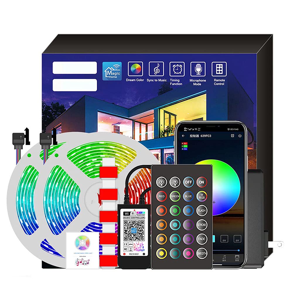 Pepisky LED Strip Light,RGB Strip Light Intelligent LED Strip Light Lighting&Music Adjustment Voice Control 20 Meters 360LED