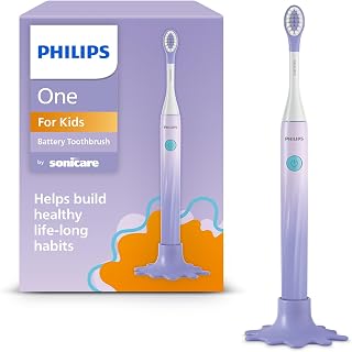 Philips Sonicare, Battery Toothbrush, for Kids Age 3+, with SmarTimer and QuadPacer for Thorough Clean, Lightweight and Colorful Handle, Quick Start Guide, Purple, Model HY1130/01
