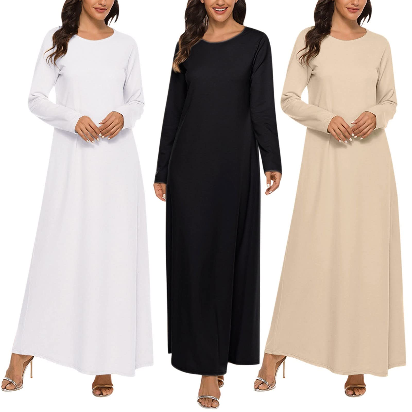 Robe musulmane à manches longues pour femme - Robe longue abaya islamique - Robe longue élégante - Robe d'été décontractée pour femme - Vêtements de prière pour femme