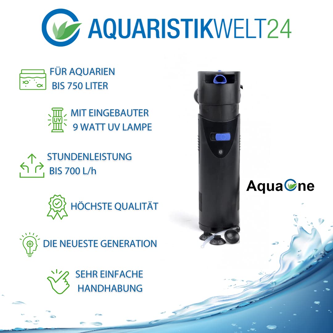 AquaOne Filtro de acuario con lámpara UVC de 9 W I Filtro interior de alta calidad CUP-809 para acuarios de hasta 750 litros I Caudal máximo: 700 L/h I Bomba de filtro con clarificador UV I Bomba de