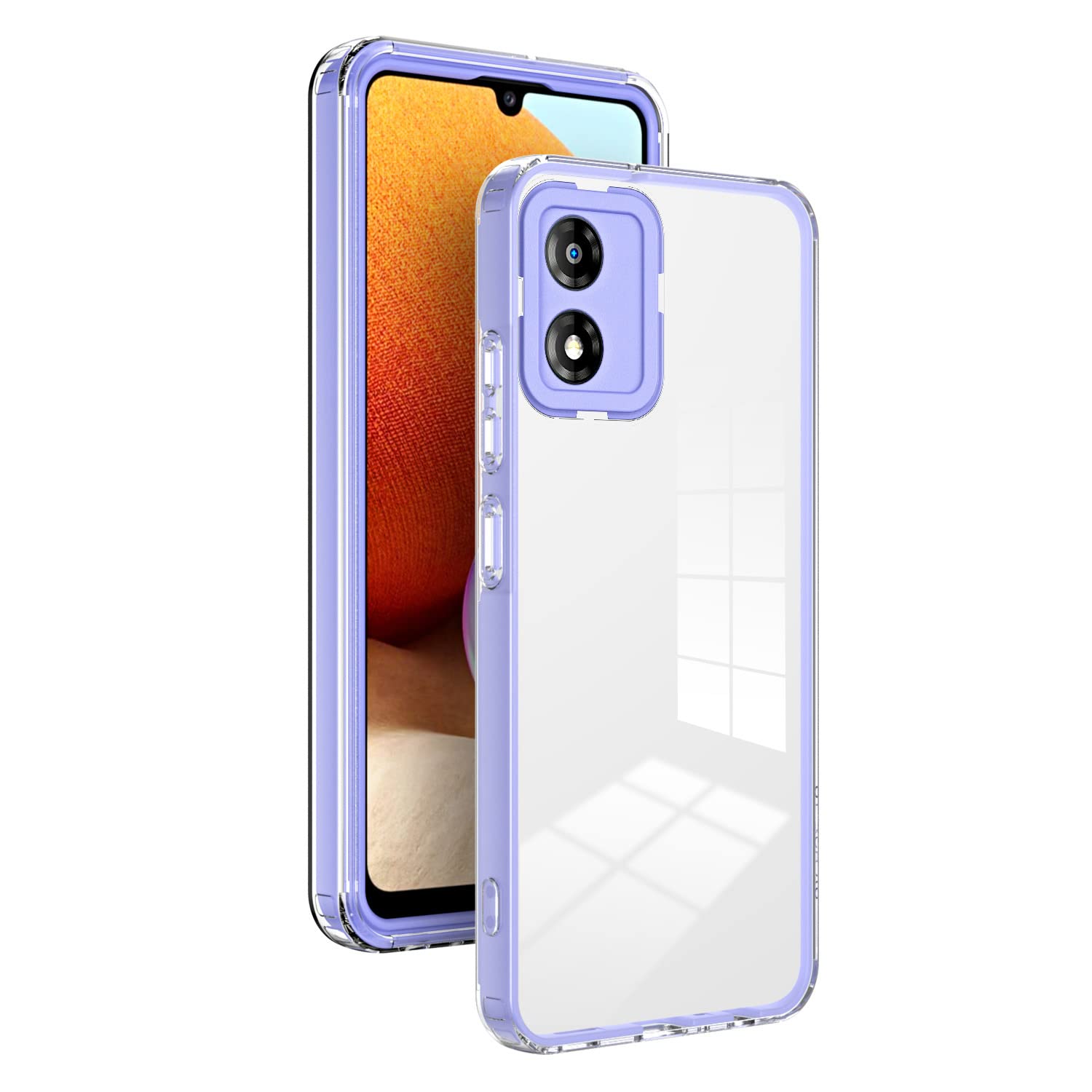 XINYEXIN Trasparente Cover per Motorola Moto E13, Custodia per Telefono Antiurto con Bordo Colorato, TPU PC Bumper Crystal Clear Case - Viola