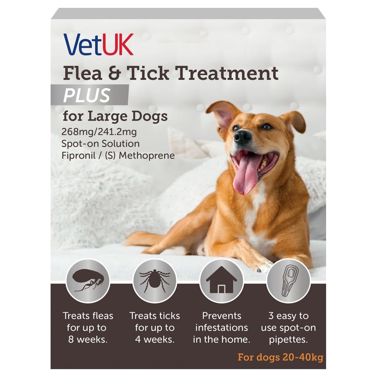 VetUK Flea & Tick Treatment for Large Dogs (3 Pipettes)