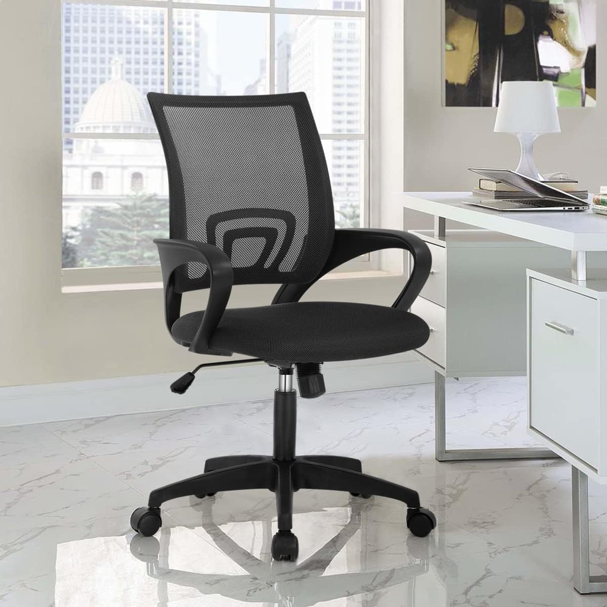 Ergonomic Office Chair with Lumbar Support - Adjustable Mesh Computer Desk Chair for Back Pain, Modern Executive Swivel Rolling Stool, Comfortable & Affordable (Black)