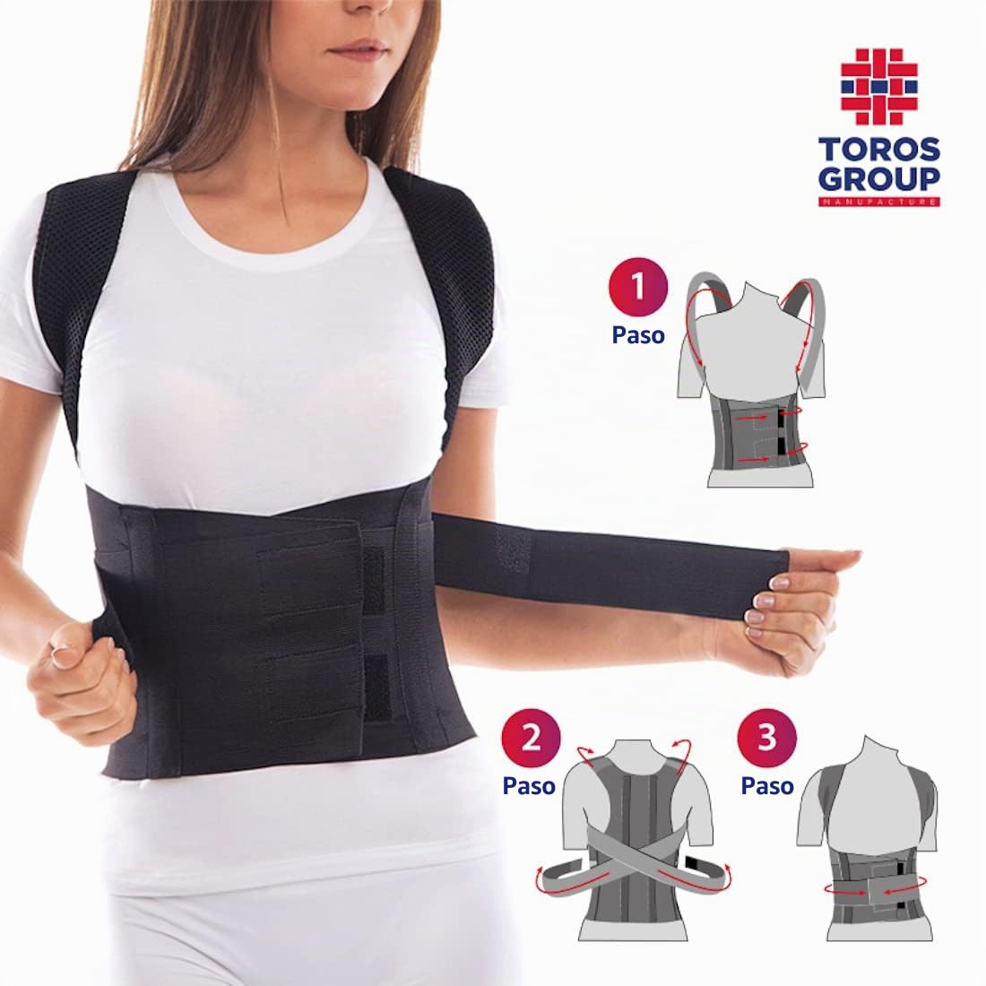 TOROS-GROUP Confort Posture Correcteur et Ceinture de maintien dorsale / 100%-Doublure en Coton - X-Large, Waist/Belly 101-110cm Black