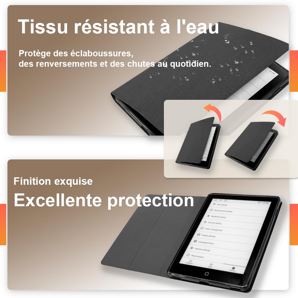 Veidoo Liseuse e-book 6 pouces avec grand écran E-Ink, 32 Go de ROM, 758 x 1024, 212 DPI, SMARTlight réglable, E-reader Android, Haut-parleur intégré, Tablette E-Ink avec WiFi et couvercle (Noir)