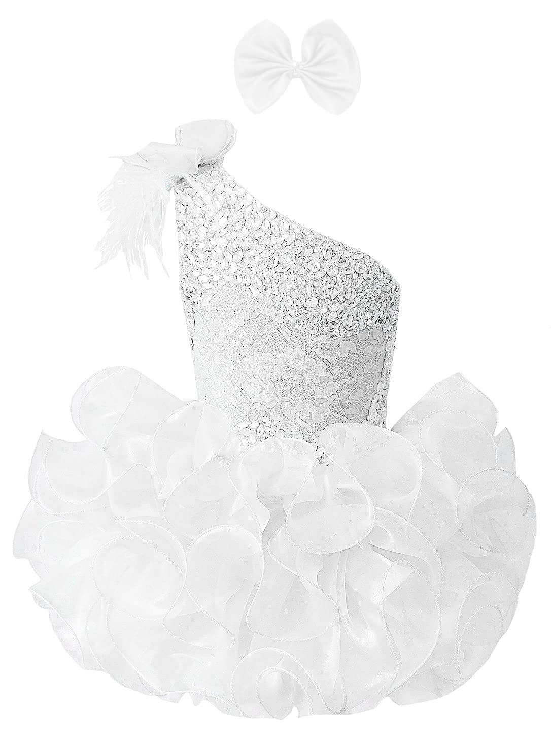 Girwem Toddler Girls' Ruffles Crystal Cupcake Pageant Dresses Short Princess Birthday Party Tutu Ball Gowns 4 White