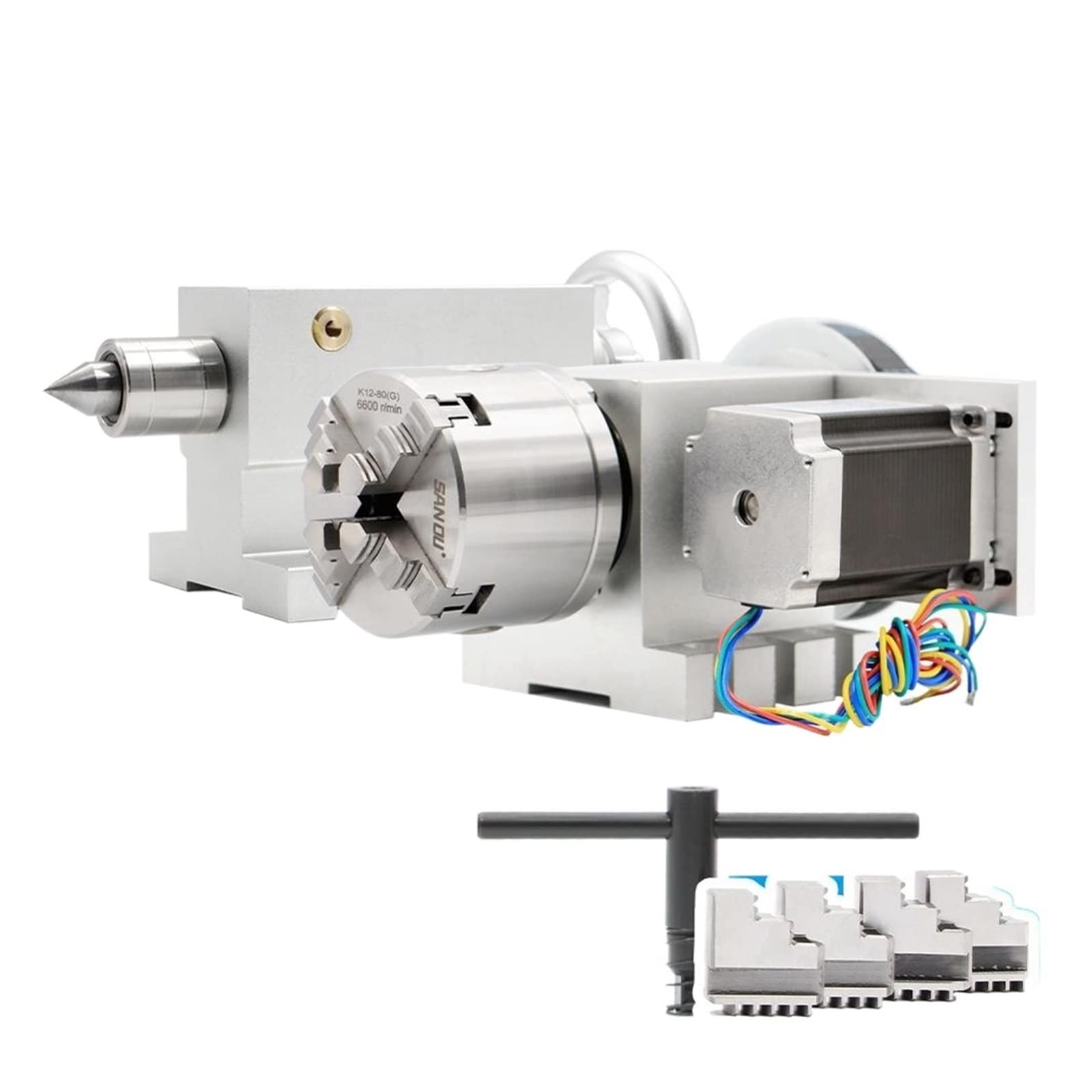 Silnik krokowy, 4 Szczęki 80mm Oś + Konik Głowica Dzieląca CNC Obrotu/zestaw Osi Do Mini Router CNC/grawer Grawerowanie Drewna