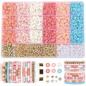 2350pcs Clay Beads for Bracelets Making, 6 Color Heishi Beads Polymer Clay Beads for Jewelry Making Supplies Charm, Friendship Bracelet Making Kit for Girl Women Adults（Pink）