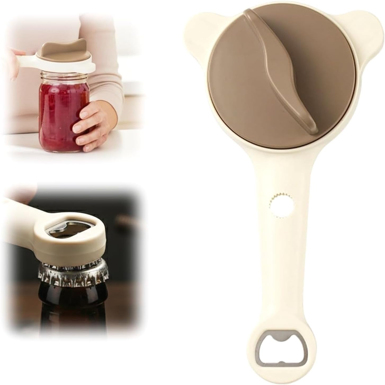Adjustable Stainless Steel Jar Opener - 4-in-1 Lid Remover for Seniors & Easy Grip, Fits Kitchen Jars, Bottles & Cans
