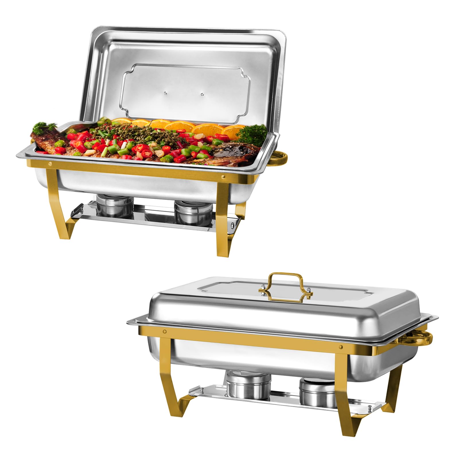 Chafers rectangulares de Acero con Plato de frotamiento Dorado