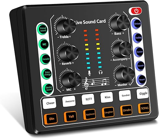 Audio Mixer Potable Dj Sound Board Plug Play Voice Changer for PC Phone Gaming Karaoke Studio Recording Podcast Live Streaming