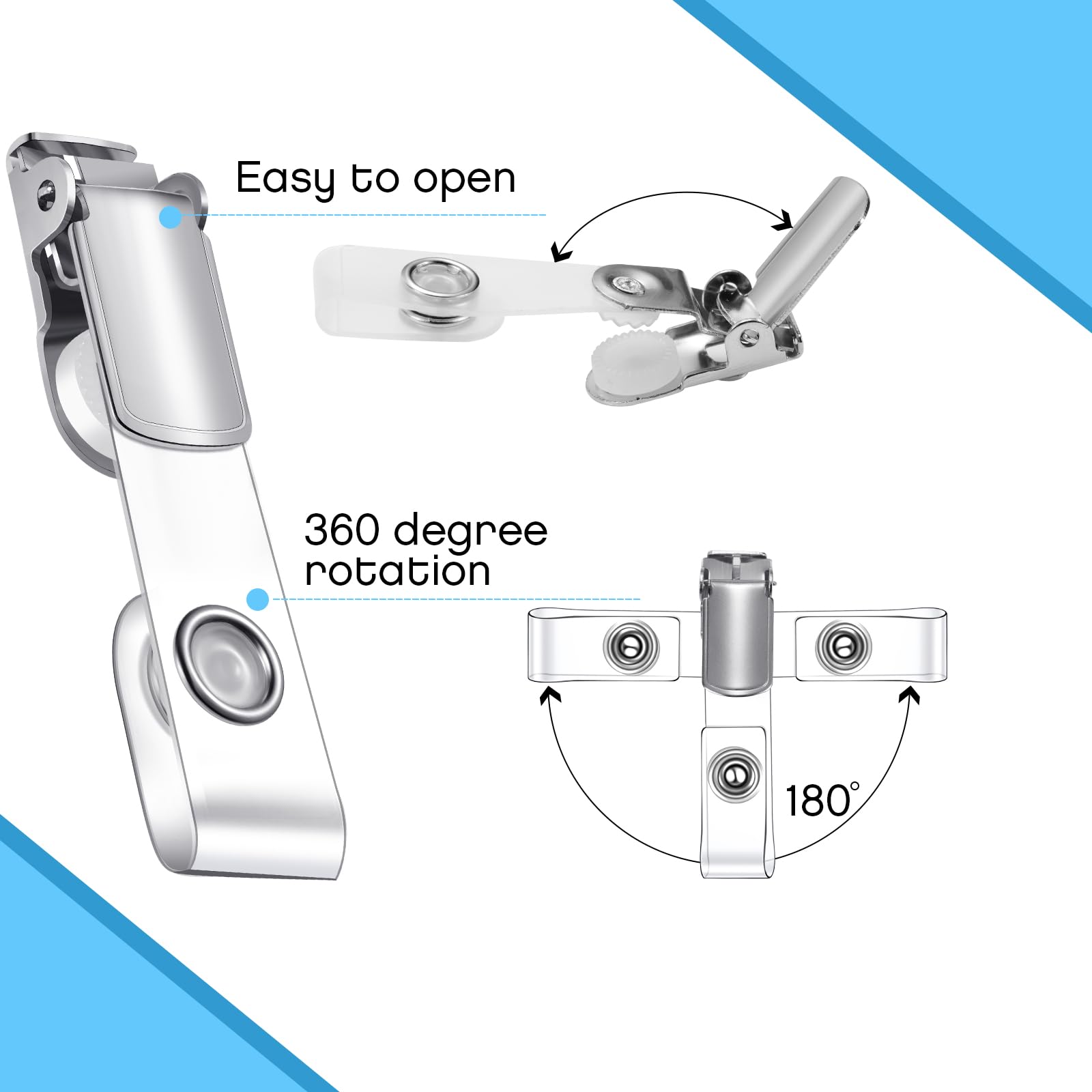 Photect Clip per Badge in Metallo con Cinturini in PVC Trasparenti Clip Portabadge con Bottone a Pressione per Carta Identità Distintivi di Lavoro Porta Targhetta con Nome(200 Pezzi)