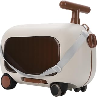 Diydeg Ride On Suitcase for Kids & Toddlers, 25KG Capacity Carry On Luggage with 4 Wheels & Foldable Pedal & Handle, Multifunctional Scooter Suitcase for Traveling (Brown)