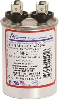 AMRAD ENGINEERING USA2204 Series Round USA-Made Motor Run Capacitor, 5 Mfd, 370/440 Vac-132321
