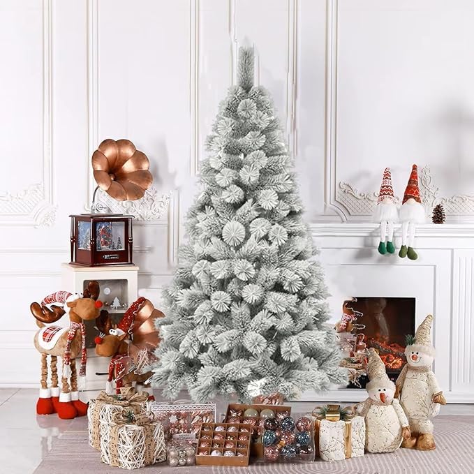 Image of Fizzytech 6 Feet Premium PVC Pine Needle Snow-Flocked Artificial Christmas Tree with 210 Branch Tips - Easy Assembly, Sturdy Metal Stand - Elegant Christmas Decoration for Home & Decor