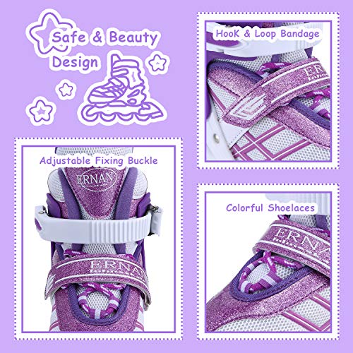 Kinder Inline Skates für Mädchen, verstellbare 4-Größen Inline Rollschuhe mit Allen leuchtenden Rädern für Kinder Mädchen (Violett, S (EU28-32))