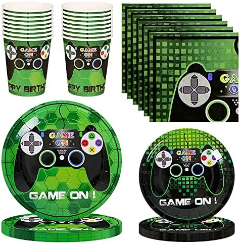 LKNBIF Set di Articoli per Feste Gioco – Decorazione Videogioco Forniture Feste, Accessori per Feste di Gioco Include Piatti, tovaglioli, Tazza, Serve 16 Ospiti 68 Pezzi