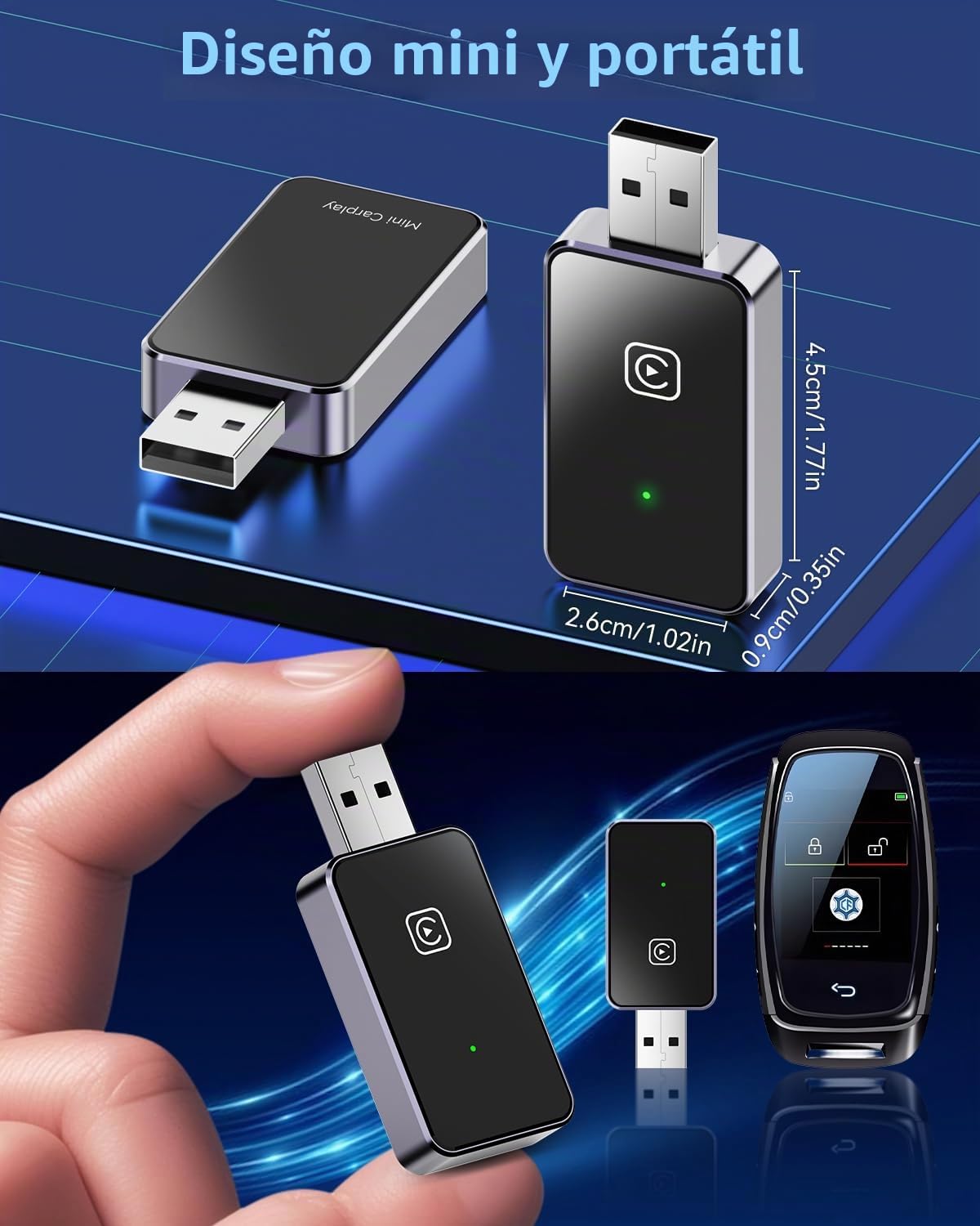 Adaptador CarPlay Inalámbrico 2025, Dongle USB Plug & Play para iPhone iOS 10+, Compatible con Coches con CarPlay (CP1-G)