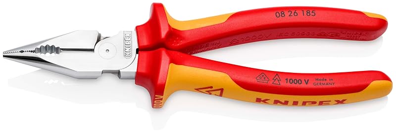 Alicate Universal de Bico Fino KNIPEX 08 26 185 com Isolamento VDE, Cromado, 185 mm