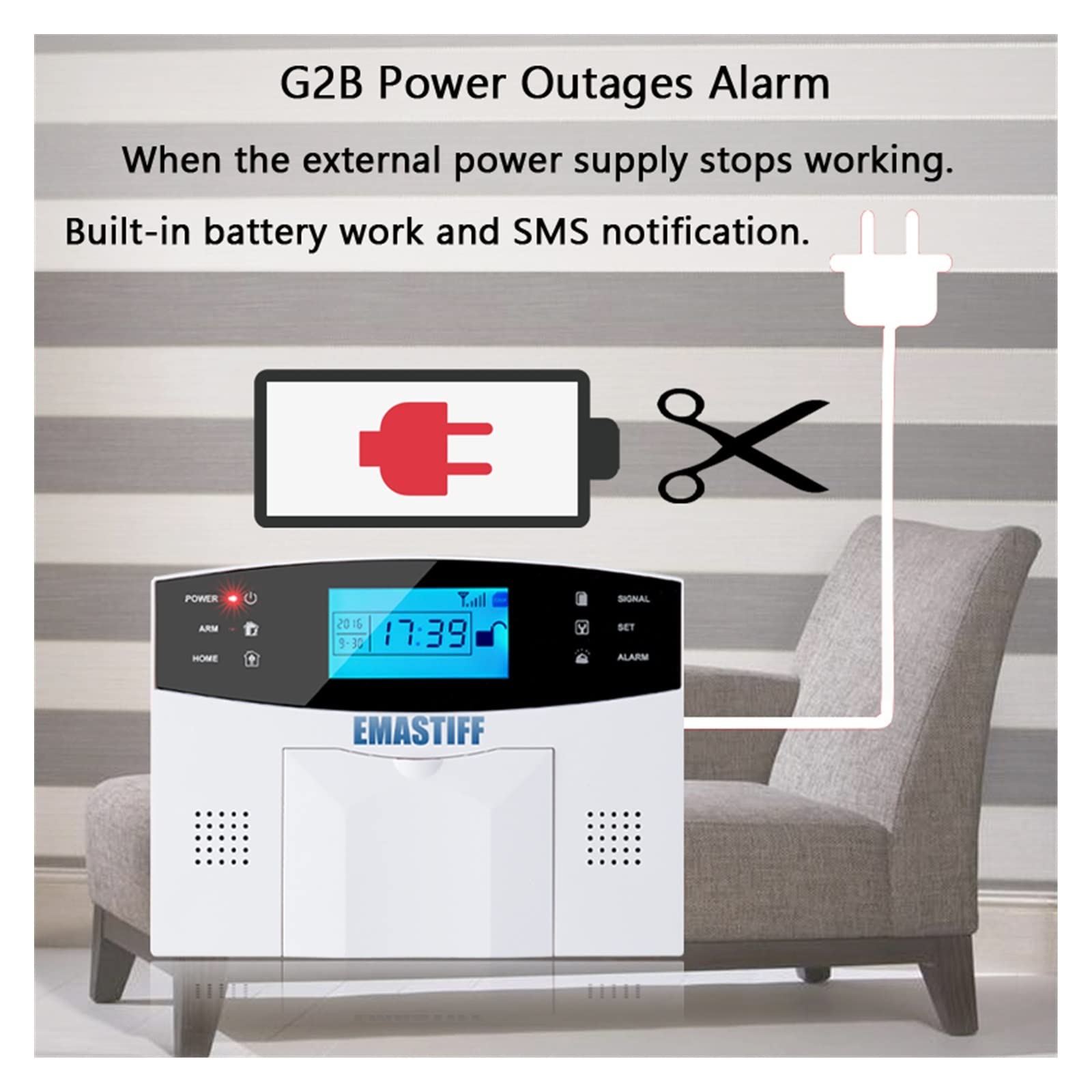 Kit Alarma Casa, G2B GSM Sistema de alarma de seguridad for ladrones de inicio Soporte de lenguaje de voz intercomunicador(G2B Bundle B)