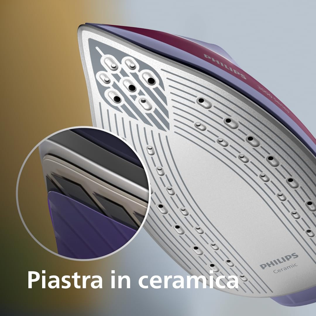 Philips Ferro da Stiro con Caldaia 3000 Series - 2400W, 140g/min Vapore Continuo, 350g Colpo di Vapore, 6 Bar, Veloce e Potente, Vapore Verticale, Piastra in Ceramica (PSG3001/30)