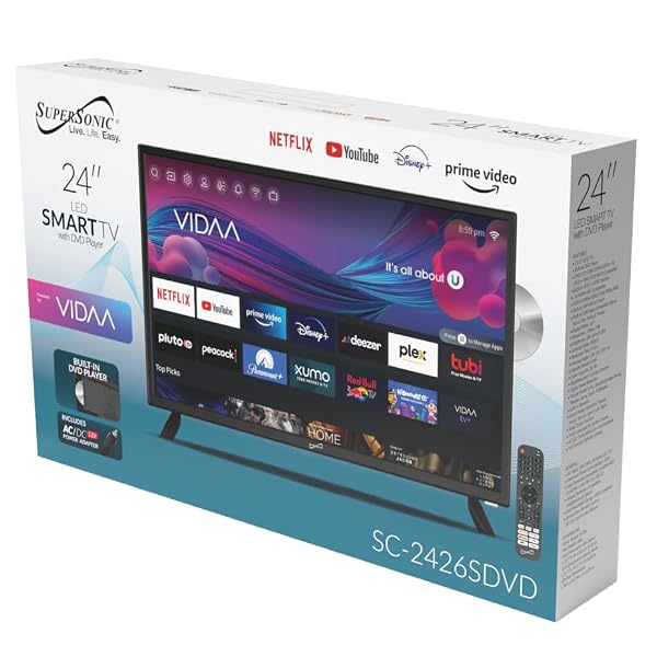 Supersonic SC-2426SDVD 24-inch LED Smart HDTV w/DVD Player, ATSC & NTSC System, 3X HDMI, 1080p, WiFi, USB, Multi Language OSD, AC/DC Compatible for Home, Kitchen, or RV Camper, DC Car Cord Included by Supersonic - Image 9