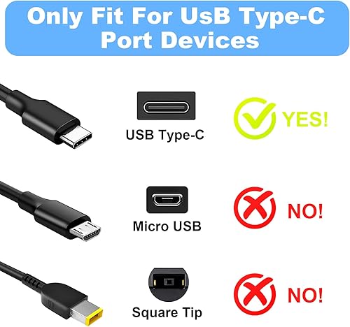 Miniatura 4 de Cargador de repuesto para portátil Lenovo de 65 W USB C compatible con Thinkpad T14 T14s T15 L13 L15 L14 X13 E14 E15 Gen L13 L14 Chromebook 2ª