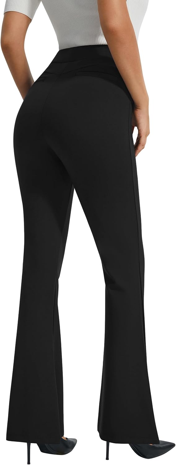 Miniatura 6 de AFITNE Pantalones de vestir para mujer, de tiro alto, acampanados, elásticos, para trabajo, negocios, oficina, casual, con bolsillos