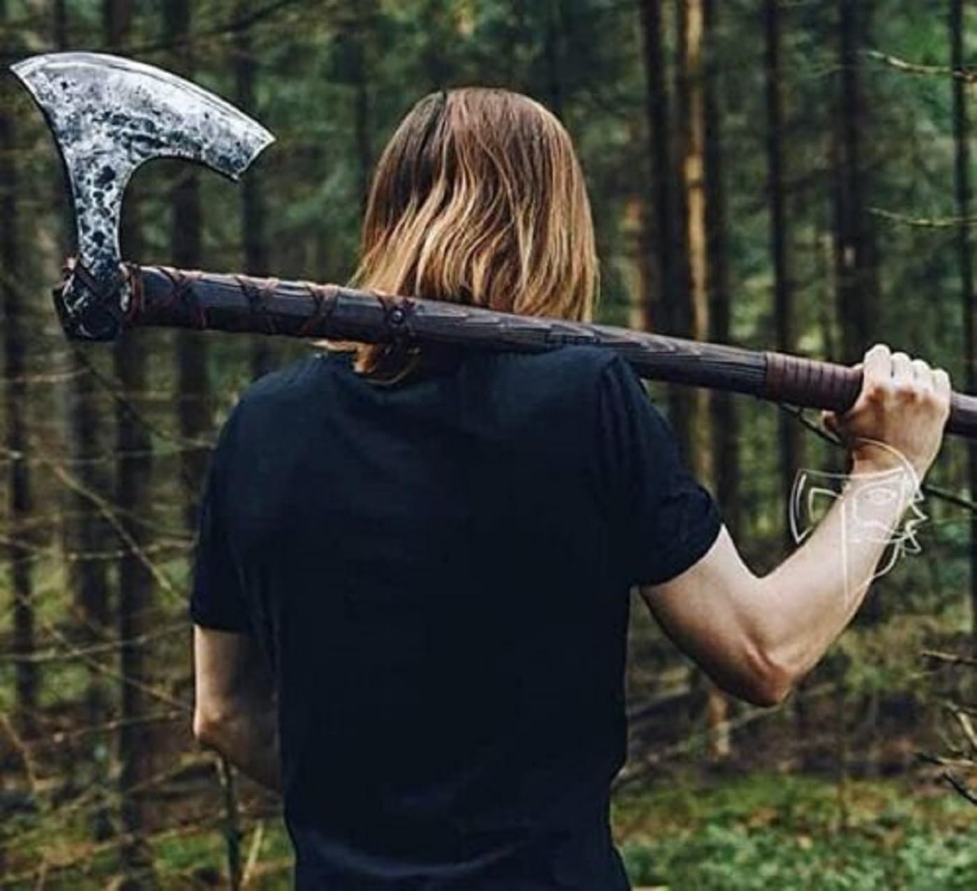Condition photo showing New/Like New for 42” large berserker axe, large norse ax, scandinavian style viking hatchet double headed ax, viking ax, history of norse mythology self defense, dane axes for him