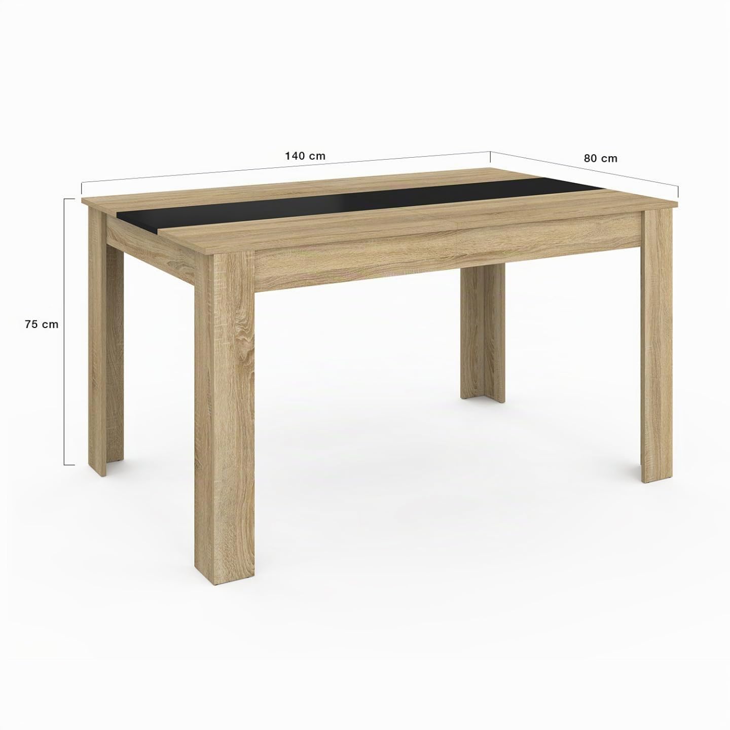IDMarket - Tavolo da pranzo rettangolare GEORGIA a 6 posti in simil-faggio e nero 140 x 80 cm