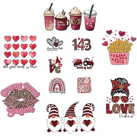 Amazon.com: 9 Pcs Valentine’s Day Iron on Decals Valentines Iron on ...