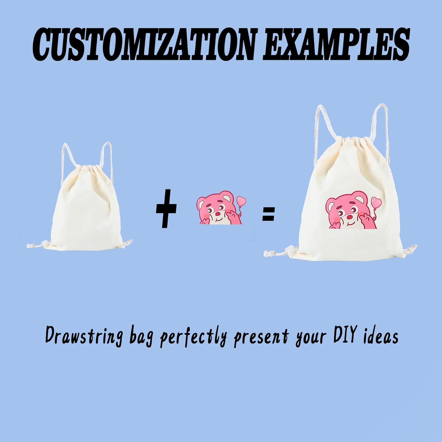 Customize Canvas Drawstring Bags 10/50/100，Bulk Custom Canvas Bag Large Capacity Sports Storage Travel Backpack，Great Travelling, Gym Everyday Use