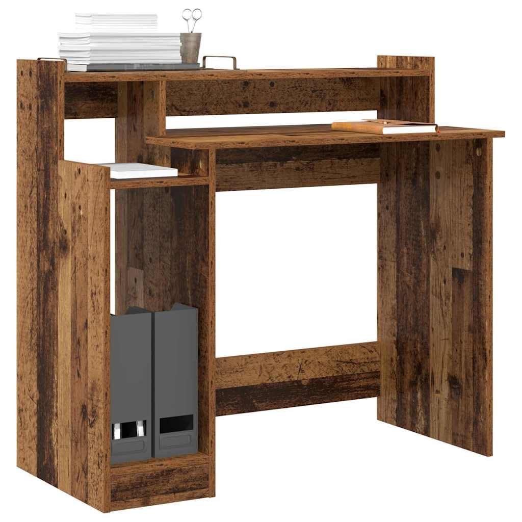 Scrivania con LED, effetto legno anticato, 97 x 45 x 90 cm, per home office, postazione di lavoro con alimentazione USB e 3 ripiani, per laptop e ordine