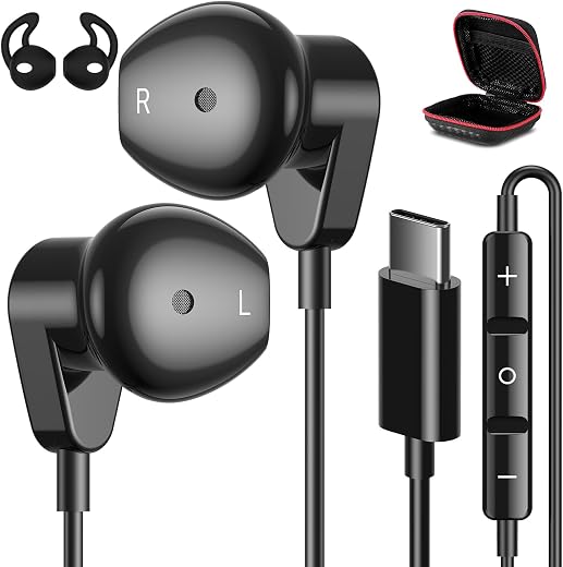 APETOO USB C Headphones for iPhone 17 16 15 Pro Max/iPad Air Earbuds Black