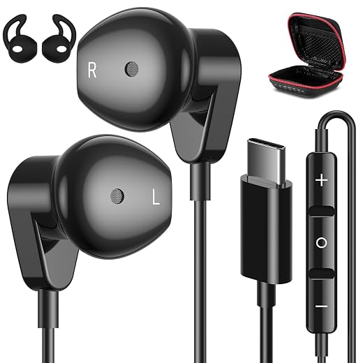 APETOO USB C Headphones for iPhone 17 16 15 Pro Max/iPad Air Earbuds Black