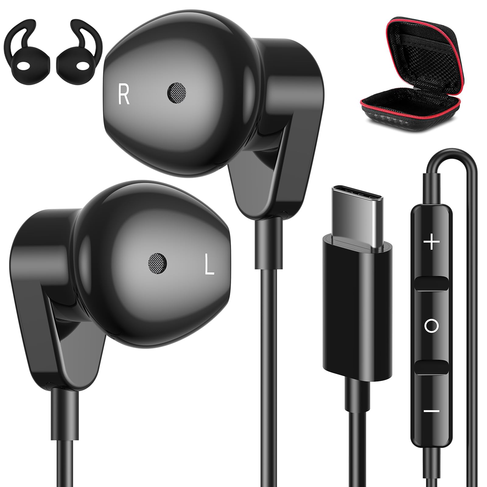 APETOO USB C Headphone for iPad iPhone 17 16 Pro Max 15 Plus, Samsung S25/S24/S23/S22/S21, HiFi Stereo Type C Earphones USB-C Wired Earbuds with Microphone Volume Control for Pixel/OnePlus/Android