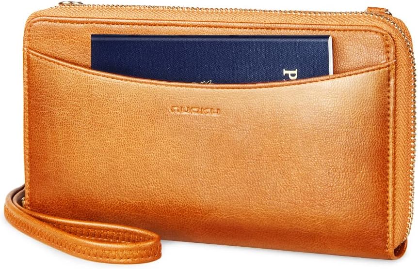  | nuoku Passport Holder, RFID Blocking Passport Wallet with Zipper 2 Straps, Travel Document Organizer for Family (Brown) | Passport Wallets