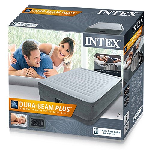 Intex Luftbett Comfort Airbed Kit Queen, 230 V inklusive eingebauter Luftpumpe, 152 x 203 x 46 cm 64414