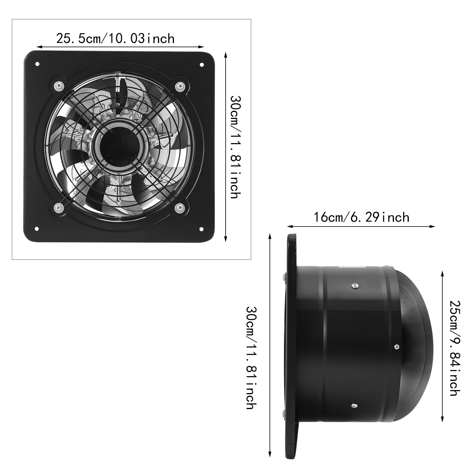 Wentylator wyciągowy, Ø 250 mm, cichy, 2600 obr./min, z klapą zwrotną, wydajny metalowy wentylator ścienny do kuchni, łazienki, garażu, piwnicy, wentylator rurowy, wentylator ścienny, wentylacja