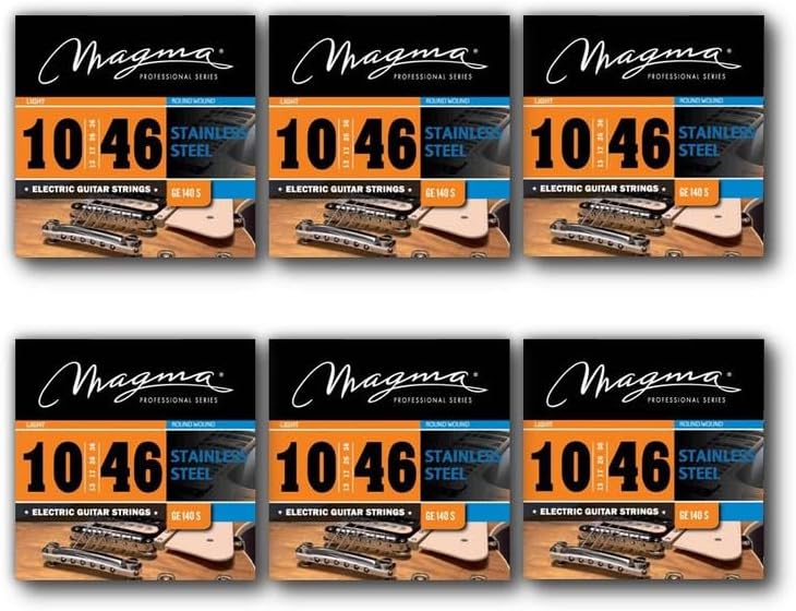 Magma Electric Guitar Strings - Light Stainless Steel Electric Guitar Strings .010" - .046" (10-46 gauge) - GE140S - 6 Sets