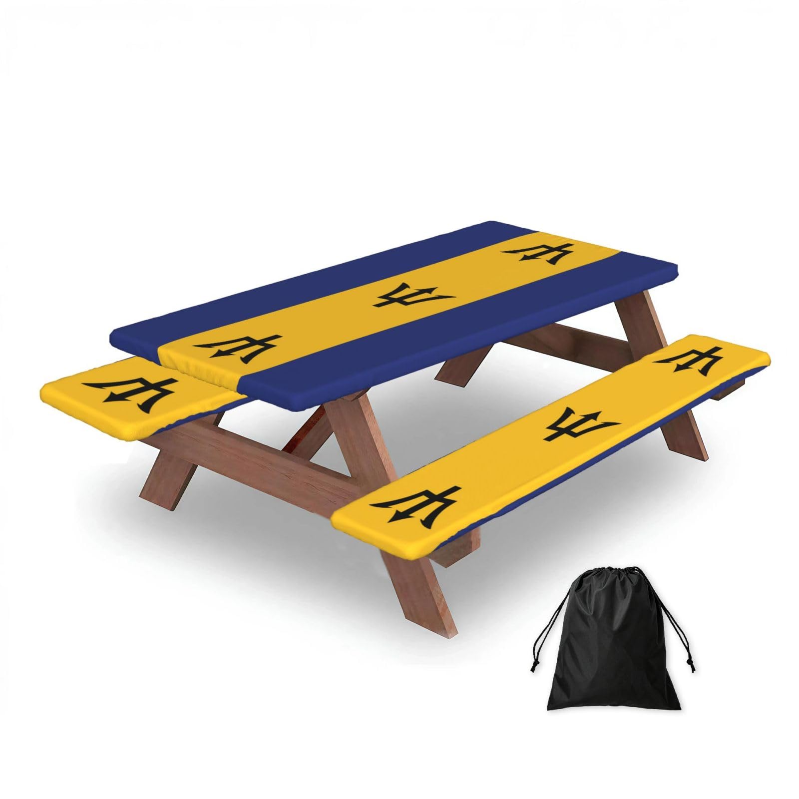 Zqytgfdc Black Flag Of Barbados Rectangular Water-Repellent Picnic Tablecloths, Outdoor Camping, Picnic, Bbq